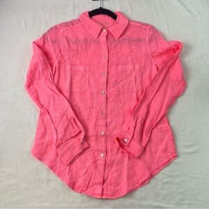 Lilly Pulitzer Pink Linen Button-Down Shirt | Women’s XXS Long Sleeve Top NWT